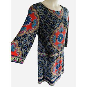 Laundry Shelli Segal M Multicolor Shift Dress 3/4 Sleeves Stretch Knit Travel